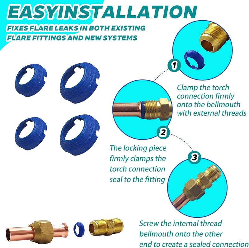ZGTools 2 x 1/4" & 2 x 3/8" Leak-Free SAE Flare Fitting, HVAC Leak Free SAE Flare Connections Eliminates Refrigerant Leaks, Stop Leak Seal kit For Schrader Valve, Refrigeration, HVAC & Mini Split Kit - Image 5
